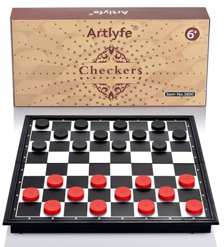 Artlyfe Dame Spiel, Hochwertiges Magnetisches Dame, Tragbares und Faltbares Schachbrett - Schachspiel für Kinder, Erwachsene, Party und Reisen
