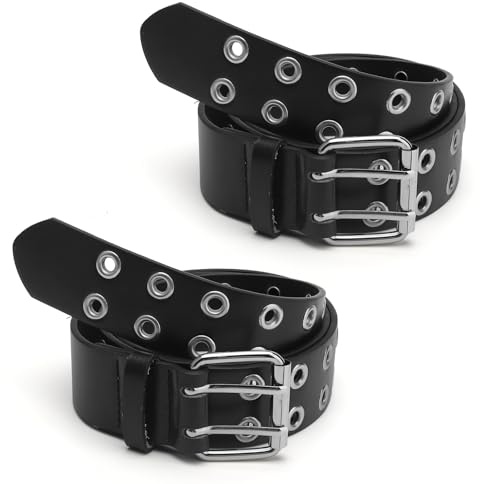 2PCS 110CM Schwarz Nietengürtel Damen Herren Studded Belt Punk Gürtel | Teenager Mädchen Y2k Goth Ledergürtel Breiter Taillengürtel Women Damen-Gürtel für Jeans, Hip Hop Gothic Hosen Rockwear