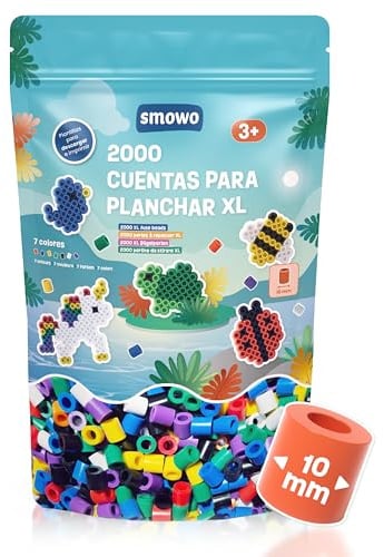 Smowo® Große 10mm Bügelperlen 2000 Stück für Kinder ab 3 Jahren - 7 bunte Farben XL Steckperlen - Kreatives Perlenset