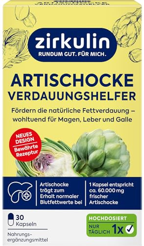 Zirkulin Artischocke Verdauungshelfer 30 Kapseln - 60.000mg pro Kapsel - Hochdosiert - effektive Unterstützung der natürlichen Fettverdauung - wohltuend für Magen, Leber und Galle