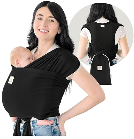 KeaBabies Tragetuch Baby Neugeboren, D-Lite Babytragetuch (Trendy Black) | Elastisches Baby Tragetuch, Einfach Anzuziehen Babytrage Neugeborene Ab Geburt, Ring-Trage Babytragetuch Ohne Binden
