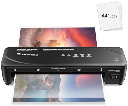 Bonsaii A4 Laminiergerät mit Anti-Stau-Technologie, 80-125 Mikron, 2-Walzen-System, Schnelles und reibungsloses Laminieren, Laminator für Fotos und Dokumente in Schule, Büro und Zuhause L418-C