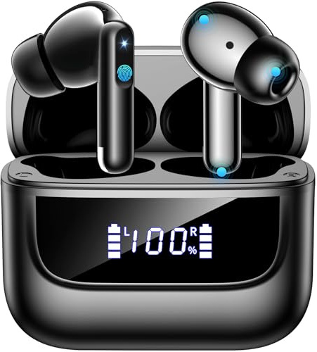 Bluetooth Kopfhörer in Ear, 6 Mikrofone ENC Noise Cancelling für Klarere Anrufe, Kopfhörer Kabellos Bluetooth 5.4 HiFi Tiefer Bass, USB C Kopfhörer, 48Std, LED, IPX7 Wasserdicht Sport Ohrhörer Schwarz