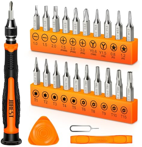 JOREST 24Pcs Feinmechaniker Schraubendreher Set, Mini Werkzeug Kit mit Torx T1 T2 T3 T5 T6 T8 T9 T15, Triwing Y00, Stern P2/P5, Phillips PH00, -1.5/2.0, usw, für PS4, Switch,Laptop, PC, Brillen, Uhren