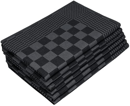 ZOLLNER 6er Set Geschirrtücher Baumwolle in 65x65 cm - extrem saugstarke und robuste Küchentücher - waschbar bis 60°C – in schwarz kariert - Gastronomiequalität - Oeko Tex® Zertifiziert