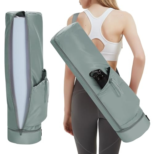 sportsnew Yogatasche Damen mit Nassfach, Flaschenhalter und Durchgehendem Reißverschluss, Tasche für Yogamatten mit Verstellbarem Schultergur, Grau (Patent Angemeldet)