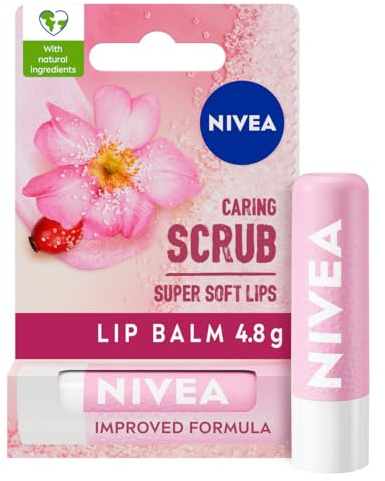 NIVEA 2 in 1 Pflege-Lippenpeeling Mit Hagebuttenöl (5,5 ml), Vitamin E, Lippenbalsam + Natürliche Peeling-Partikel, Peeling-Effekt
