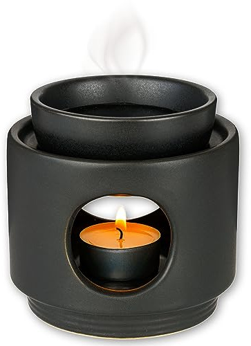 rooted.® | Duftlampe Ambiente Teelicht | Design Aromalampe aus Keramik | Stövchen für ätherische Öle, Duftöl und Duftwachs | Matt Schwarz | Deutsche Markenqualität …