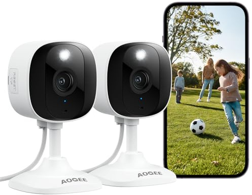 AOQEE 2K Überwachungskamera Aussen/Innen - Kamera Überwachung Aussen, WLAN Camera Indoor/Outdoor, Hundekamera, Haustierkamera mit App IP65 Wasserdicht, Farbnachtsicht, SD/Cloud-Speicher, C1 2er Set