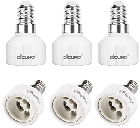 DiCUNO E14 auf GU10 Adapter, max. 200W, hitzebeständig bis 160°C, 6er Pack | E14 bis GU10 Sockeladapter Konverter, 0-250V, LED Lampen, für Lampenumbau, Lampenreparatur, DIY-Beleuchtung, Renovierung