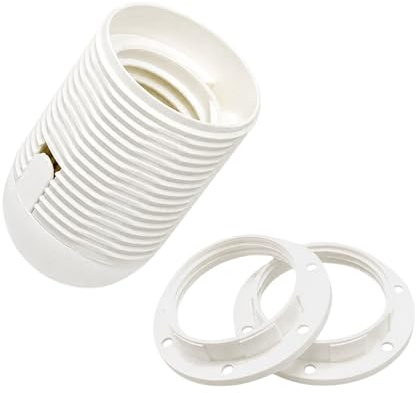 Fassung E27 Thermoplast Weiß mit Gewindemantel und Aufsteckkappe M10x1 + 2x Schraubring Lampen-Fassung steckbar SET