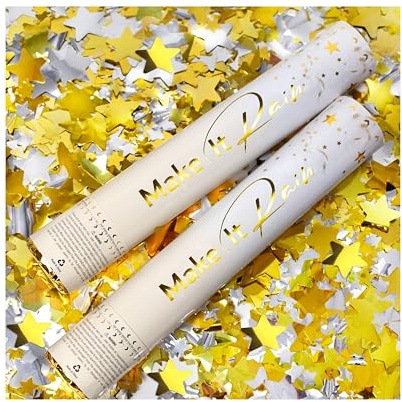 PrimePure Konfettikanone Gold Sterne Party Popper - 2 Stück - Konfetti Kanone Perfekt für Feier, Geburtstag, Karneval, Hochzeiten und Festliche Veranstaltungen