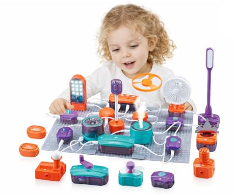 Elektronik Baukasten für Kinder STEM Physik Experimentierkasten mit Lichtsensor & Mikrofon Lernset mit Grundplatte Kreatives Wissenschaftsspielzeug für Jungen & Mädchen Ohne Batteri (53 PCS)