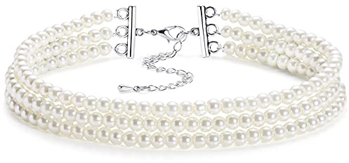 BABEYOND 1920s Damen Halskette Multi Schichte Choker Kette Hochzeit Braut Schmuck Accessoires Imitation Perlen Kette Elegant Retro Stil Fasching Kostüm Zubehör (Stil 2)
