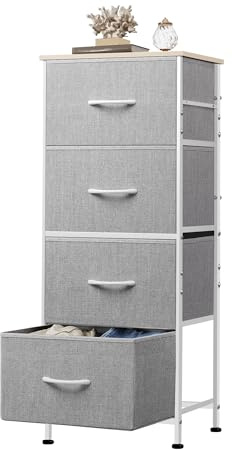 WLIVE Kommode mit 4 Schubladen aus Stoff, Hellgrau | Aus Stoff, Stabiler Stahlrahmen, Holzplatte, Für Schlafzimmer und Wohnzimmer