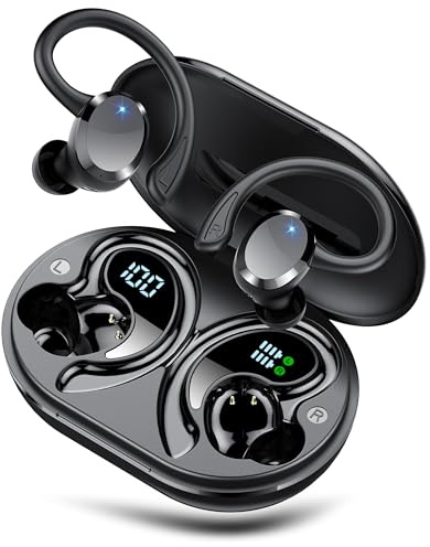 Bluetooth Kopfhörer Sport, Kopfhörer Kabellos Bluetooth 5.4 mit 4 ENC Noise Cancelling Mic, 68Std Hi-Fi Stereo Tiefer Bass Wireless Earbuds, LED-Anzeige, IP7 Wasserdicht Ohrhörer mit Ohrhaken