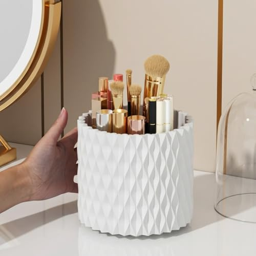 EAAGHK Drehbarer Stiftehalter, 12,2 x 12cm Runder Stifte Organizer 360 Grad Stiftehalter Schreibtisch Make Up Pinselhalter mit 5 Fächern Drehbar Büro Veranstalter für Büro Schule Zuhause Weiß