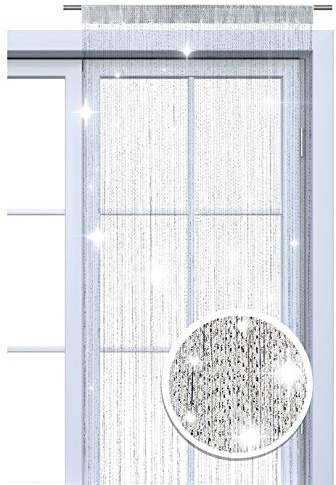 wometo Faden-Vorhang Glitzer-Vorhang oekoTex 90x245 - weiß-Silber glänzender Deko Schal transparent halbtransparent Weihnachten