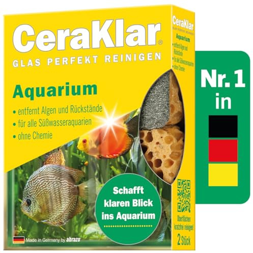abrazo CeraKlar Aquarium Scheibenreiniger - 2 Scheibenreiniger Aquarium Glasreiniger, kratzfreier Algenentferner für Süßwasseraquarien und Terrarien