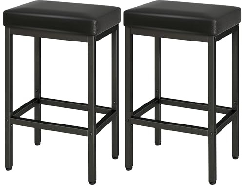 YMYNY Barhocker, Barhocker 2er Set, 66 cm Bar Hocker, Barhocker Schwarz, Barhocker Leder, 6 cm Dickes Kissen Barstuhl 2er Set, Küchenstühle mit Metallgestell, Bar Stühle für Küche, Esszimmer, HBS513B