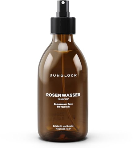 JUNGLÜCK 100% BIO Rosenwasser Spray 250ml - Vegan | 100% Rein Natürliches Gesichtswasser schenkt erfrischenden Duft und klärt porentief | Gesichtsreinigung ohne Alkohol für Gesicht, Körper und Haare
