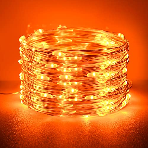 cshare Halloween Deko Lichterkette, Herbst lichterkette, 16.4ft/5m 50LEDs Orange Fall Fairy Lichter,Halloween Dekorationen String IP65 wasserdicht Zelt Lichter für kürbis Dach Fenster Party(Orange)