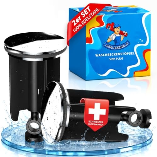 ABFLUSSHELD Universal Waschbeckenstöpsel 40mm - Rostfrei & Kratzfest | 2er Set Abflussstopfen für Waschbecken & Bidet - Abfluss Stöpsel Höhenverstellbar & Universal