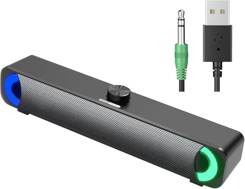 HPYLIF·H PC Soundbar Gaming Lautsprecher RGB USB | Kabelgebundene PC Soundbar mit RGB-Beleuchtung und 3,5mm AUX/USB. Plug & Play Stereo-Lautsprecher für Monitor und Laptop.
