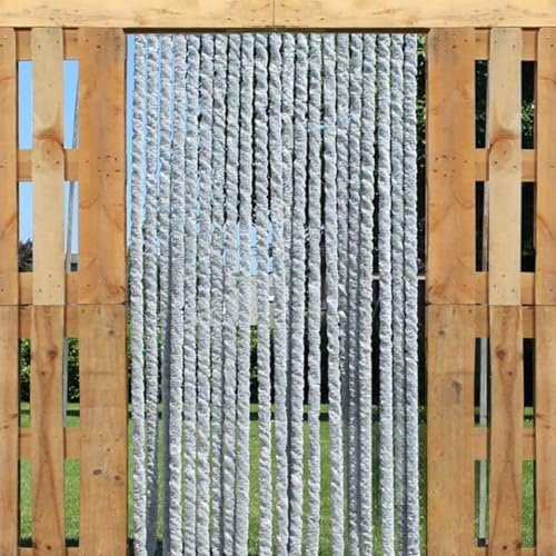 Trente Katzenschwanzvorhänge Flauschvorhang Grau, Verschiedene Größen, Türvorhang Wohnmobil, Fadenvorhang Balkontür 100 x 220 cm