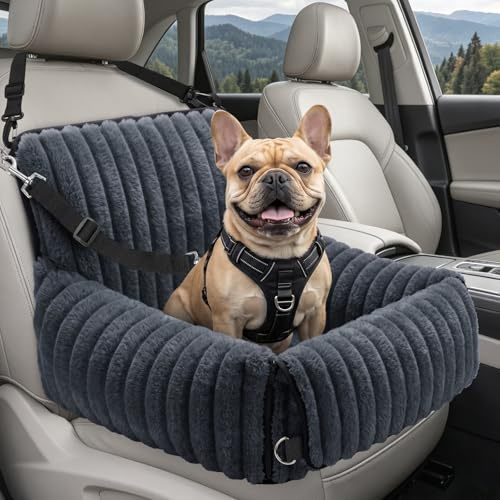 MIXJOY Hunde Autositz für kleine bis mittlere Hunde, Waschbarer Ansteckbare Leine verdickter Memory-Schaum-Füllung, Hundebett Auto für Rückbank Vordersitz, Grau