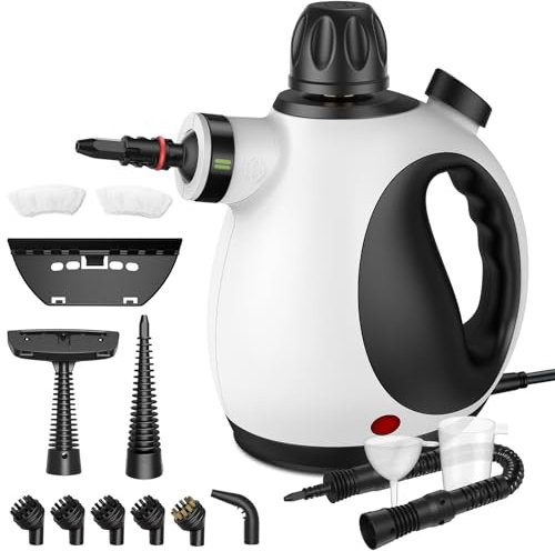 GalhanEhe Dampfreiniger mit Sicherheitsverriegelung und 14 Zubehörteilen, Dampfreiniger handgerät unter Druck für Badezimmer, Küche, Möbel, Stoffe, Fugen, Herd (Schwarz&Weiß)