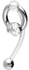 PIERCINGLINE PMFK Bananabell + Chirurgenstahl Design RING + 5 mm KRISTALL Piercing Intimbereich Bauch Silberfarben