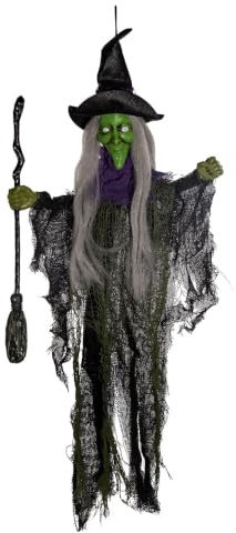 Horror-Shop Klassische Hexe mit Hexenbesen als Hängefigur 60 cm