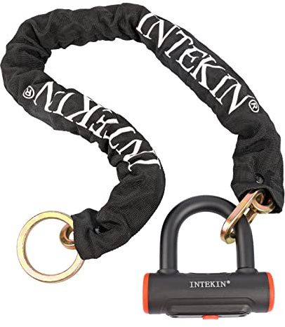 INTEKIN Fahrrad Kettenschloss aus 8mm gehärtetem Stahl, 96cm lang Motorradschloss/Fahrradschloss Kette mit Bügelschloss Set, Hohe Sicherheit, Panzerschloss für E-Bike, Motorrad, Roller, E-Scooter