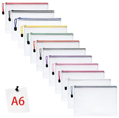 Vicloon Dokumententasche mit Reißverschluss A6, 12 pcs Mesh Plastic Zip Bag | Wasserdichte Document Case, Reißverschlusstasche Zip Beutel Tasche Wallet Taschen Kunststoff Mesh Dokumentenmappen