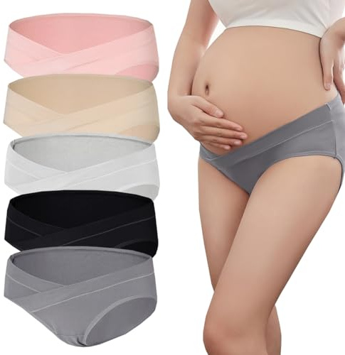 Lohhbve Umstands-Slips, V-förmig, Bauchstütz-Slips, Baumwolle, atmungsaktiv, Schwangerschaftshöschen, Damen, Postpartum, 5 Stück