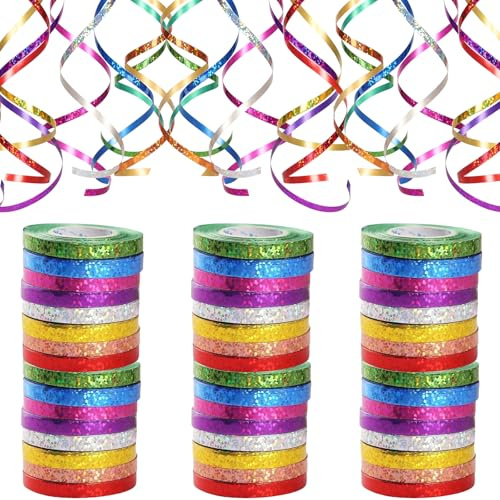 480 Meter Langen Luftschlange Geburtstag, 48 Funkelnd Bunte Luftschlangen in 8 Farben. Perfekt für Hochzeit Deko, Geburtstags Deko, Silvester Deko, Geschenkband und Verschiedene Feierliche Anlässe