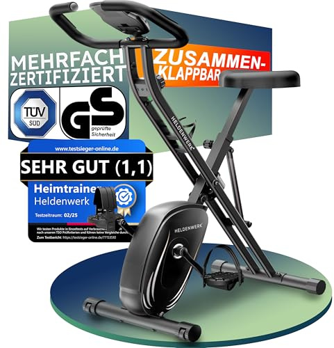 HELDENWERK Heimtrainer fahrrad Klappbar Set-extra bequem & leise- [FlexiFoam] bis 150KG Belastbar Ergometer fahrrad, Hometrainer, Ergometer Heimtrainer Senioren, Fitnessbikes, home trainer