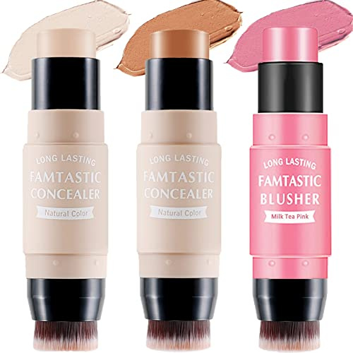 3 Pack Konturenstift mit Pinsel, Textmarker, Bronzer Stift, Rouge Creme Blush, Gesicht hellt Schattierungen Bleistift, Highlighting Shade, Highlight Shaping Stick, wasserdicht, Longwear Make-up