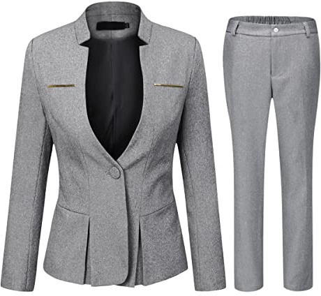 YYNUDA Anzug Set Damen Blazer Business Elegant Slim mit Hose | Ein Knopf Blazer Hose mit elastischem Bund zwei Leisten schmale Taille weicher Stoff für Office Business Alltag Termine