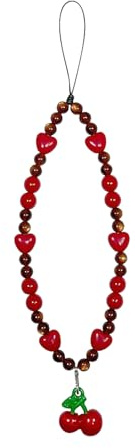 Goiern Handy Anhänger Kette,Phone Charm Universal,Kirsch Handy Lanyard Kawaii Handyband Perlen Handy Armband Anhänger Handy-Armbänder für Mädchen Frauen