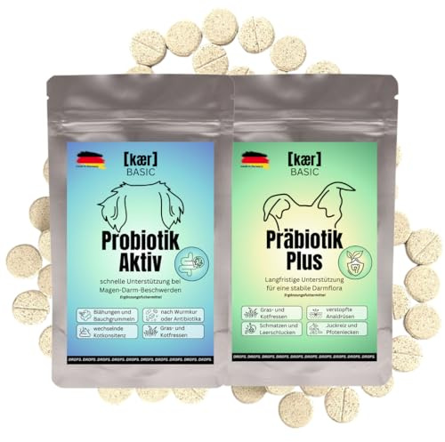 kaer basic Probiotik Aktiv für Hunde, 2x 60 Drops | mit lebenden Darmbakterien, zur Darmsanierung & Aufbaukur, bei Durchfall, Kotfressen, Blähungen, nach Antibiotika/Wurmkur
