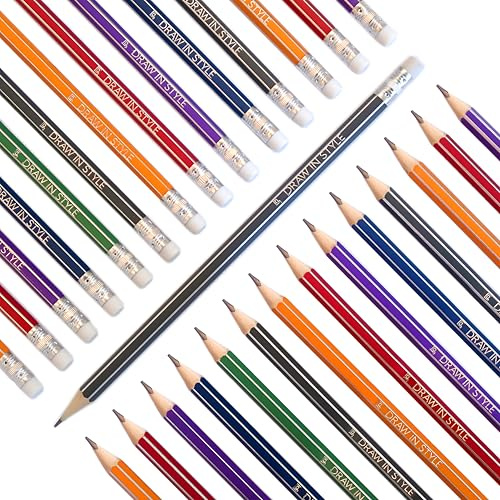 30x Bleistifte HB mit Radiergummi - zum Zeichnen und Schreiben - für Schule, Büro, Uni und Zuhause - vorgespitzt - 6 Farben - sechseckig - Bleistift Pencil Pencils