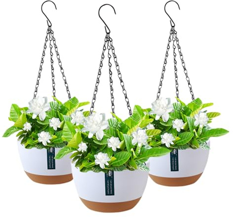 Cnwinu 3 Stück Blumentopf Hängend, Blumenübertopf aus Kunststoff, Metallkette Haken Abnehmbarer Hängende Blumentöpfe, Hängender Blumentopf Innen Blumenampel Außen, Garten, Wanddekoration