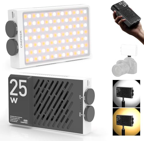 ZHIYUN CINEPEER CM25 LED Videolicht, 25W Videoleuchte Bi-Color mit 3360 Lux und 2700-6200K, CRI 96+, 4000mAh Akku, 232g Tragbares Video/Foto/Kamera/Streaming Licht, mit 112 LED