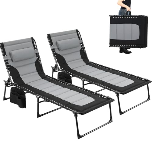 Clevich XXL Liegestuhl klappbar 2er Set, 199×66 cm Übergroße Sonnenliege mit 5-Fach Verstellbarer Rückenlehne, Gartenliege mit Kopfkissen & Seitentasche, Campingliege bis 150 kg für Strand, Pool