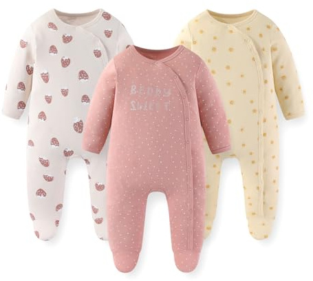 JELYLOVE Baumwolle Langarm Baby Jungen Mädchen Strampler 0-12 Monate Neugeborene Bekleidung 3er-Pack