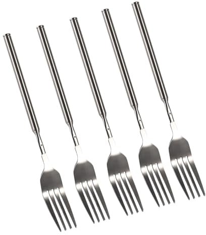 Yosoo 5 Stück Edelstahl Essgabel, 22-64cm Einstellbare Gabel mit langem Stiel BBQ Teleskop ausziehbar Abendessen Obst Dessertgabel für BBQ, Abendessen, Dessert, Würstchen, Hot Dogs, Gemüse