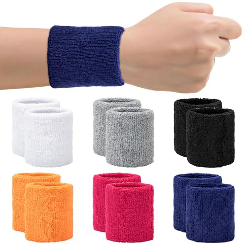 12 Stück Schweißband Handgelenk, Absorbierende Schweißbänder für Männer Und Frauen, Bunte Schweißband Handgelenk für Tennis, Basketball, Fußball, Football (Style A)