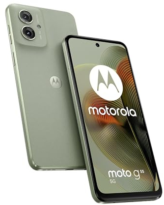 Motorola Moto g55 5G Smartphone (kratzfestes 6,49"-FHD+-Display, 50-MP-Kamera, 8/256 GB, wasserabweisendes Design, 5000 mAh, Android 14) Smoky Green inkl. Schutzcover